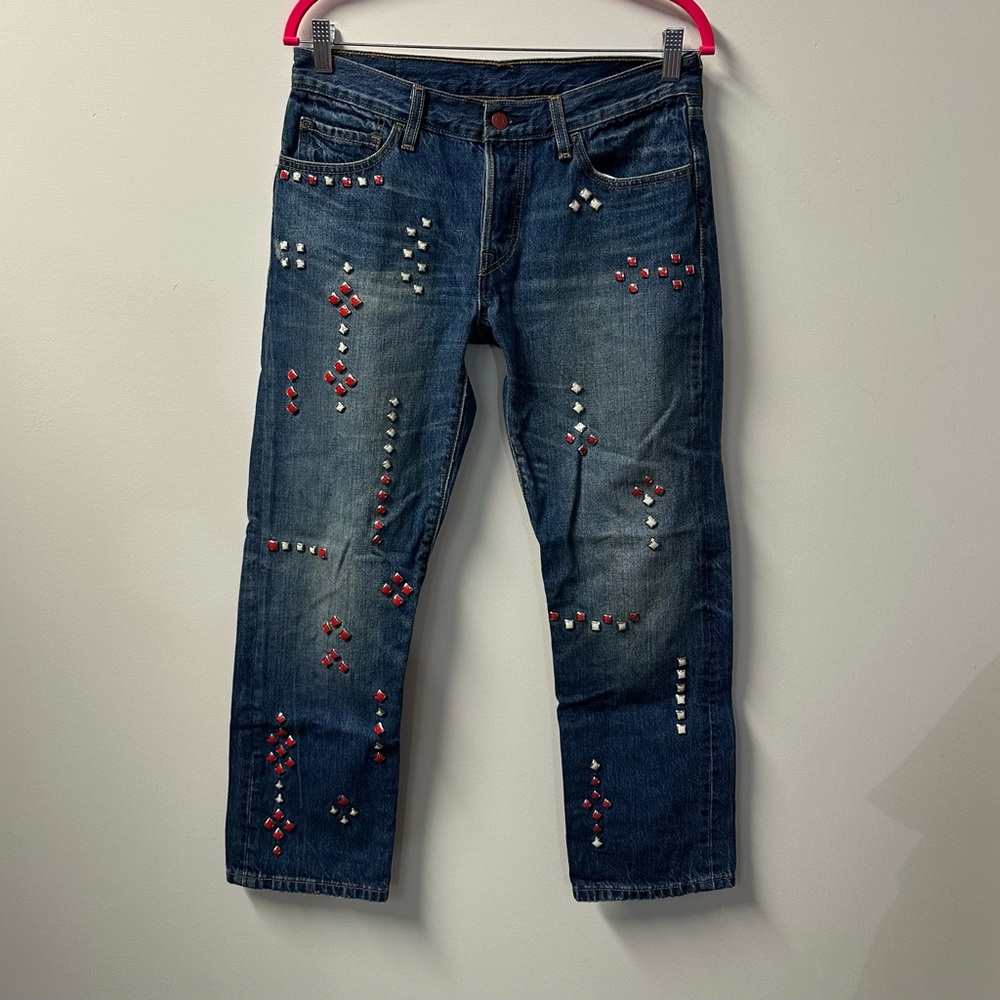 RARE SAMPLE LEVI'S 501 women's blue faded studded cropped jeans, 27"-29".